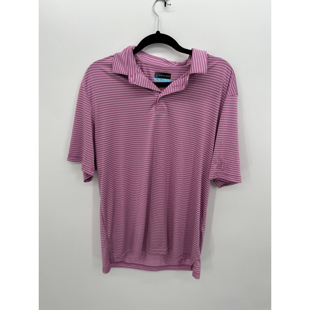 Pga Tour Mens Pink Striped Polo Shirt Sz L Short Sleeve Golf Casual Lightweight
